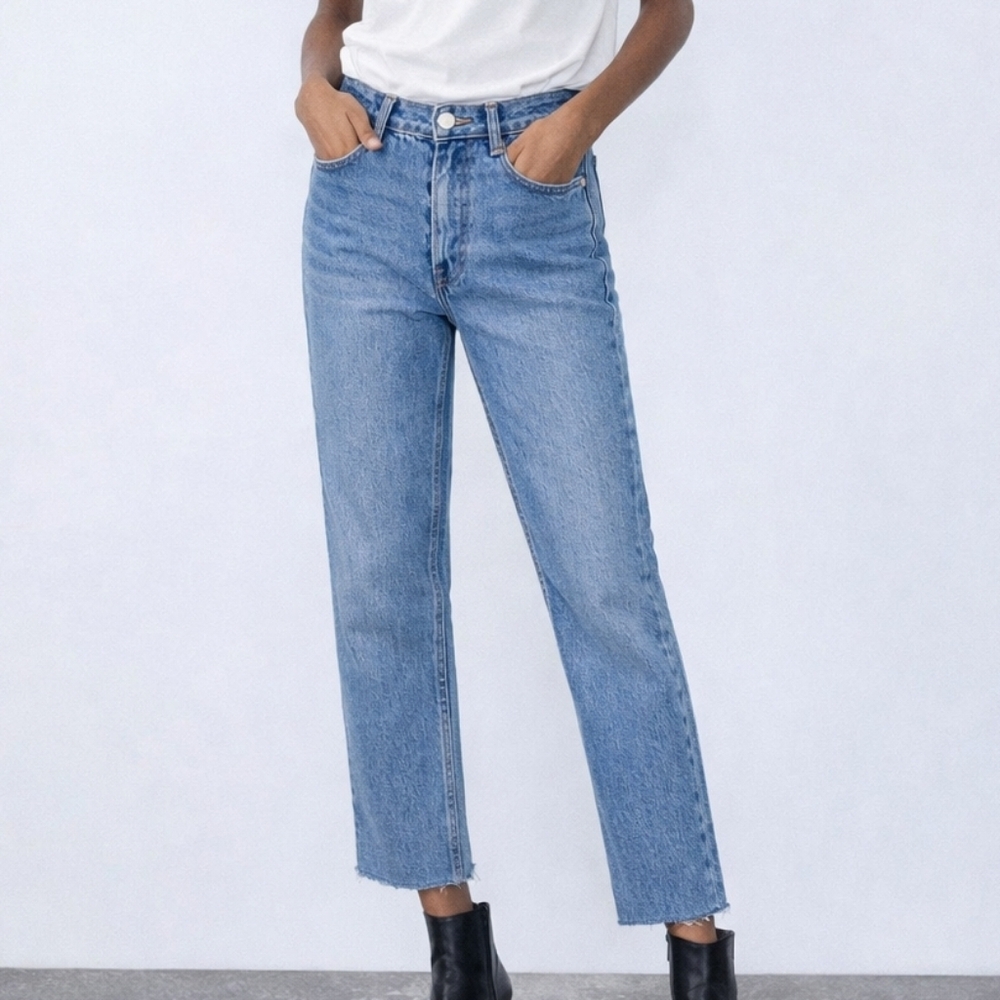 Zara High Rise Raw Hem Jeans